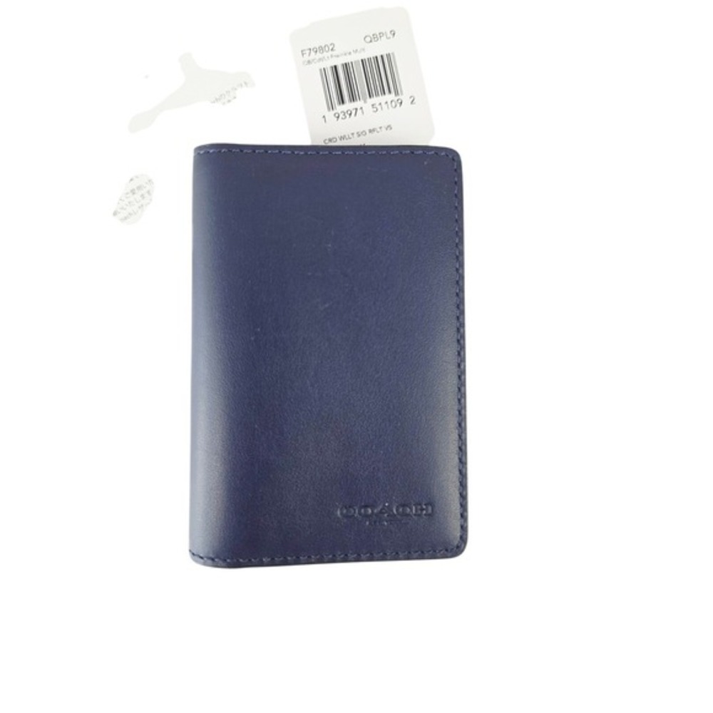 Coach Card Wallet Signature Reflective Midnight‎ Periwinkle Multi Leather